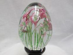 Murano Ferro & Lazzarini Hand Blown Glass Egg Pink Flowers Stems Exquisite