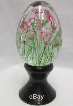 Murano Ferro & Lazzarini Hand Blown Glass Egg Pink Flowers Stems Exquisite