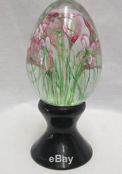 Murano Ferro & Lazzarini Hand Blown Glass Egg Pink Flowers Stems Exquisite