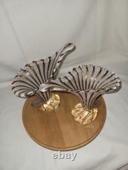 Murano Filigrana art glass cornucopia vases 9 1/4H x 10W
