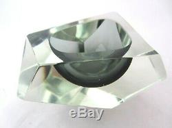 Murano Flavio poli for seguso bluey grey abstract faceted block cut bowl c1960s