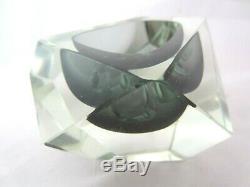 Murano Flavio poli for seguso bluey grey abstract faceted block cut bowl c1960s