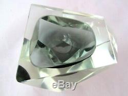 Murano Flavio poli for seguso bluey grey abstract faceted block cut bowl c1960s