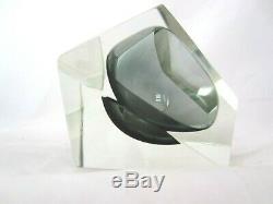 Murano Flavio poli for seguso bluey grey abstract faceted block cut bowl c1960s