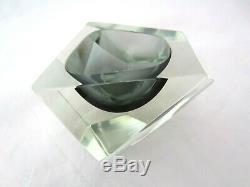 Murano Flavio poli for seguso bluey grey abstract faceted block cut bowl c1960s