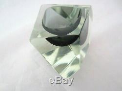 Murano Flavio poli for seguso bluey grey abstract faceted block cut bowl c1960s