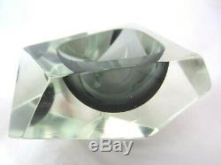 Murano Flavio poli for seguso bluey grey abstract faceted block cut bowl c1960s