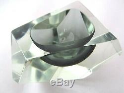 Murano Flavio poli for seguso bluey grey abstract faceted block cut bowl c1960s