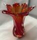 Murano Glass 7 Trumpet Vase Orange Red Hand-Blown Signed Venezia 2004