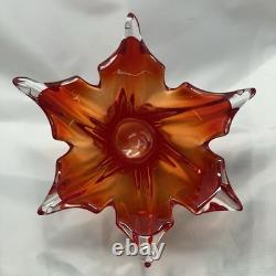 Murano Glass 7 Trumpet Vase Orange Red Hand-Blown Signed Venezia 2004