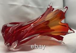 Murano Glass 7 Trumpet Vase Orange Red Hand-Blown Signed Venezia 2004