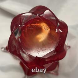 Murano Glass 7 Trumpet Vase Orange Red Hand-Blown Signed Venezia 2004