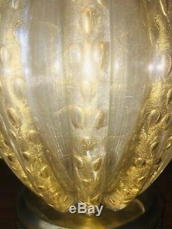 Murano Glass Barovier & Toso Lamps (Pair) Ribbed W Gold Aventurine & Bubbles WOW