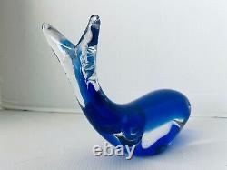 Murano Glass Blue Clear Whale Paperweight 10 in Hand Blown MCM Italy 4+ lbs