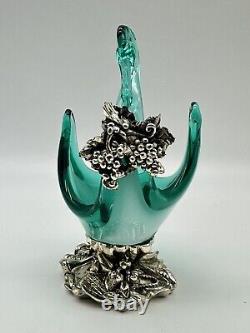 Murano Glass Blue Swan Made in Italy Hand Blown Argent 925 Sterling Silver Base
