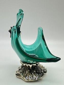 Murano Glass Blue Swan Made in Italy Hand Blown Argent 925 Sterling Silver Base