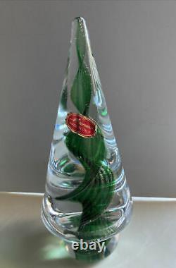 Murano Glass Christmas Tree With Green & Gold Swirls