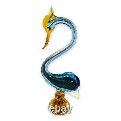 Murano Glass Crane Swan Heron Bird Figurine Blue Amber Gold Fleck 15 Vintage XL