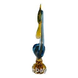 Murano Glass Crane Swan Heron Bird Figurine Blue Amber Gold Fleck 15 Vintage XL