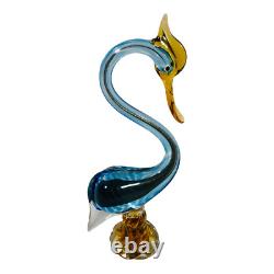 Murano Glass Crane Swan Heron Bird Figurine Blue Amber Gold Fleck 15 Vintage XL