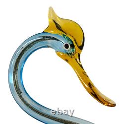 Murano Glass Crane Swan Heron Bird Figurine Blue Amber Gold Fleck 15 Vintage XL