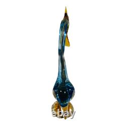 Murano Glass Crane Swan Heron Bird Figurine Blue Amber Gold Fleck 15 Vintage XL