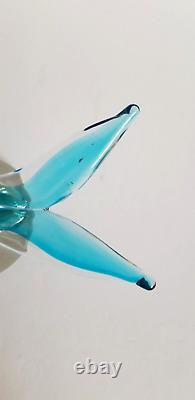 Murano Glass Dolphin Sculpture On The Wave Hand Blown Art Glass Blue 10 Italy