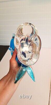 Murano Glass Dolphin Sculpture On The Wave Hand Blown Art Glass Blue 10 Italy