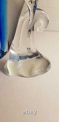 Murano Glass Dolphin Sculpture On The Wave Hand Blown Art Glass Blue 10 Italy