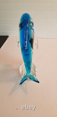 Murano Glass Dolphin Sculpture On The Wave Hand Blown Art Glass Blue 10 Italy