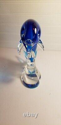 Murano Glass Dolphin Sculpture On The Wave Hand Blown Art Glass Blue 10 Italy