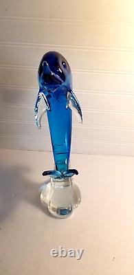 Murano Glass Dolphin Sculpture Wave Hand Blown Art Glass Blue 14 Italy