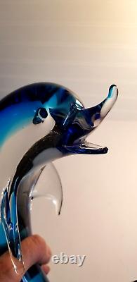 Murano Glass Dolphin Sculpture Wave Hand Blown Art Glass Blue 14 Italy