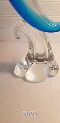 Murano Glass Dolphin Sculpture Wave Hand Blown Art Glass Blue 14 Italy