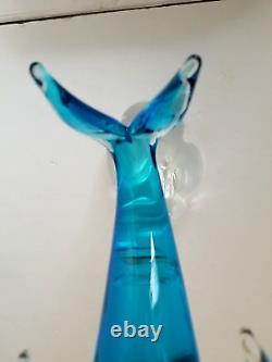 Murano Glass Dolphin Sculpture Wave Hand Blown Art Glass Blue 14 Italy