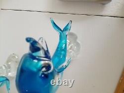 Murano Glass Dolphin Sculpture Wave Hand Blown Art Glass Blue 14 Italy