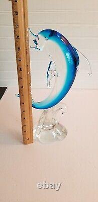 Murano Glass Dolphin Sculpture Wave Hand Blown Art Glass Blue 14 Italy