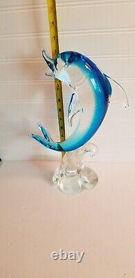 Murano Glass Dolphin Sculpture Wave Hand Blown Art Glass Blue 14 Italy