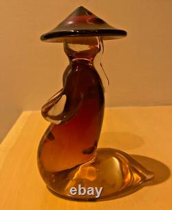 Murano Glass Figurine Hand Blown Vecchia in Red Signed by Elio Raffaeli 1985