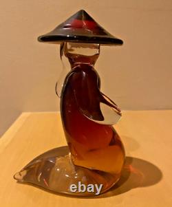 Murano Glass Figurine Hand Blown Vecchia in Red Signed by Elio Raffaeli 1985