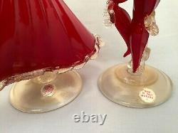 Murano Glass Figurines Dark Ruby Red Gold Fleck 2 Dancers Pair Hand Blown L3