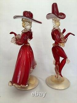 Murano Glass Figurines Dark Ruby Red Gold Fleck 2 Dancers Pair Hand Blown L3