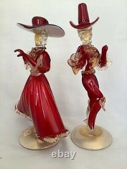 Murano Glass Figurines Dark Ruby Red Gold Fleck 2 Dancers Pair Hand Blown L3