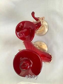 Murano Glass Figurines Dark Ruby Red Gold Fleck 2 Dancers Pair Hand Blown L3