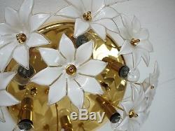Murano Glass Flowers Flushmount hand blown Italy 1970s brass white