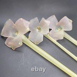 Murano Glass Flowers Set of 3 Pink Hand Blown Frosted Decorative Art Glass DH877