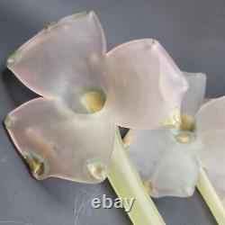 Murano Glass Flowers Set of 3 Pink Hand Blown Frosted Decorative Art Glass DH877