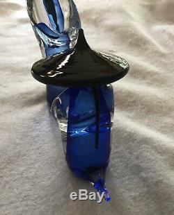 Murano Glass Formaio Italy, Set of 2 Asian Figurines Cobalt Blue Black Hat EUC