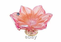 Murano Glass Fruit Bowl Vase Centerpiece & Capodimonte Porcelain Flowers Pink