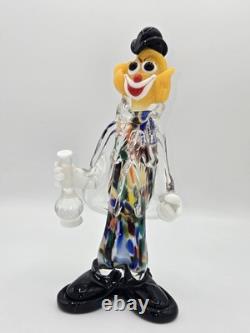 Murano Glass Hand Blown Confetti Adventurine Clown Holding Vase 9.5